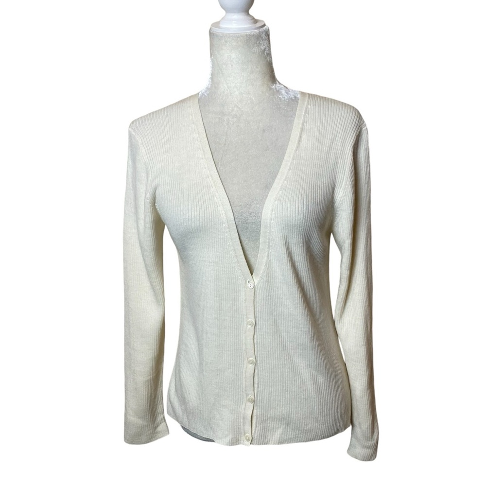 Comme Ca Ism Ivory Cream Ribbed Button Front Sweater Cardigan Size Large